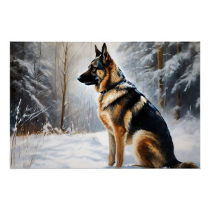 German Shepherd Let It Snow Christmas Poster