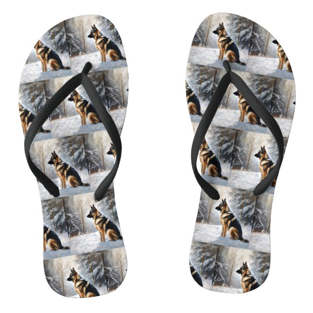 German Shepherd Let It Snow Christmas Thongs (Footbed)