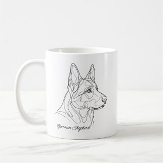 German Shepherd Line Drawing Custom Pet Name Coffee Mug