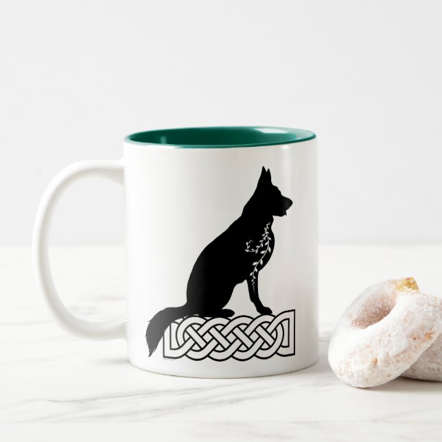 German Shepherd Loki Sailor’s Knot Black Custom  Two-Tone Coffee Mug (With Donut)