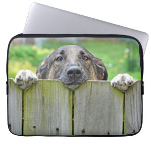 German Shepherd Looking Over Fence Laptop Sleeve