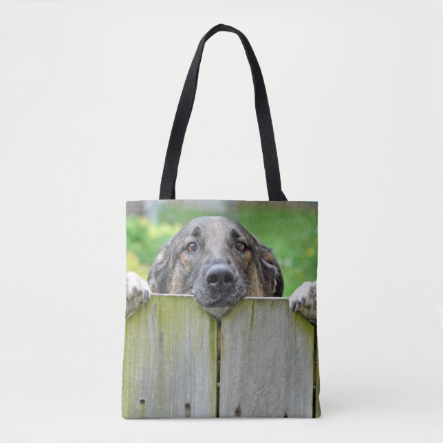 German Shepherd Looking Over Fence Tote Bag (Front)