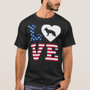 German Shepherd Love Heart American Flag T-Shirt