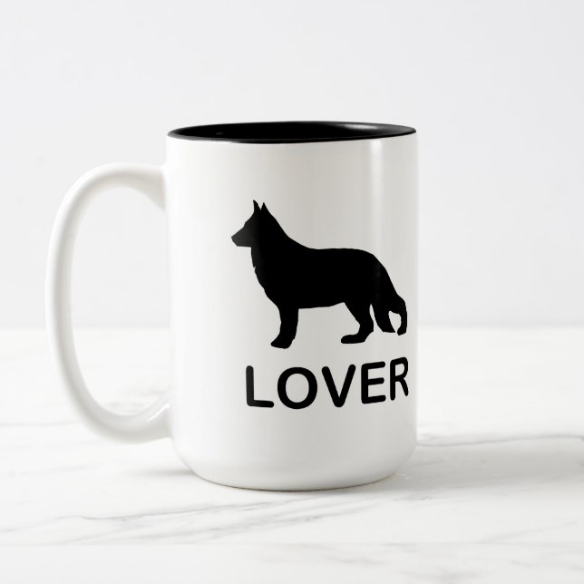 German Shepherd Lover with Silhouette Two-Tone Coffee Mug (Left)