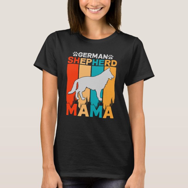 German Shepherd MAMA, Blue Brown on Ladies Black T-Shirt (Front)