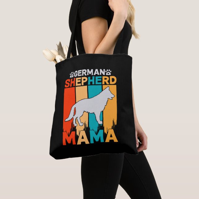 German Shepherd MAMA, Blue Yellows on Black  Tote Bag (Close Up)
