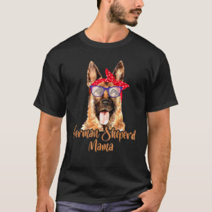 German Shepherd Mama Mum Red Scarf Eyeglasses Paws T-Shirt