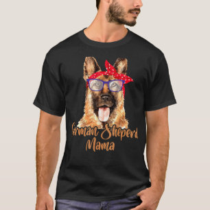 German Shepherd Mama Mum Red Scarf Eyeglasses Paws T-Shirt