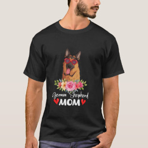 German Shepherd Mom Mama Sunglasses Flower Dog Lov T-Shirt