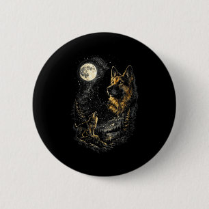 German shepherd moon howl retro vintage 90s dog 6 cm round badge