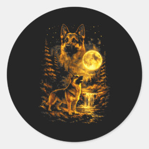 German Shepherd Moonlit Night Art Dog Howling At T Classic Round Sticker
