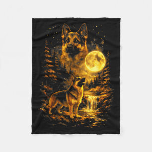 German Shepherd Moonlit Night Art Dog Howling At T Fleece Blanket