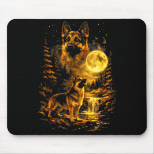 German Shepherd Moonlit Night Art Dog Howling At T Mouse Pad