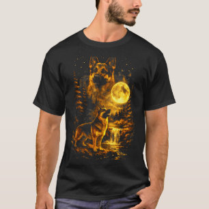German Shepherd Moonlit Night Art Dog Howling At T T-Shirt