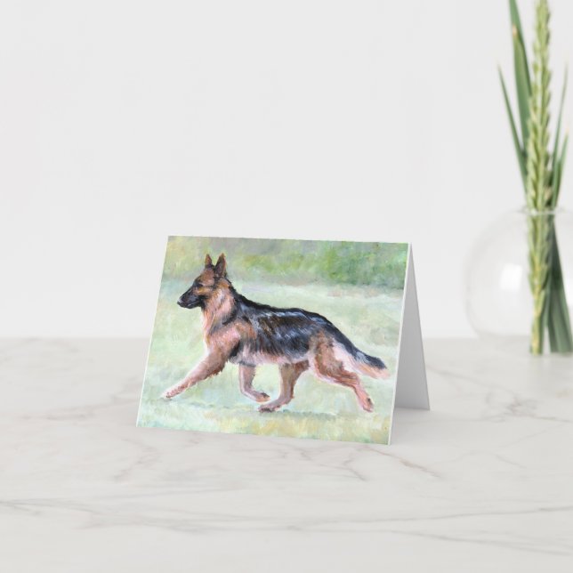 German Shepherd Moving Dog Art Note Card (Front)