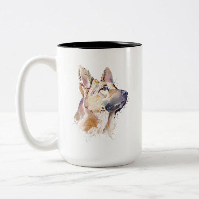 German Shepherd Mug, Watercolor GSD Dog Coffee Mug (Left)