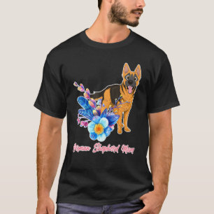 German Shepherd Mum Flowers Cute Animal Dog German T-Shirt