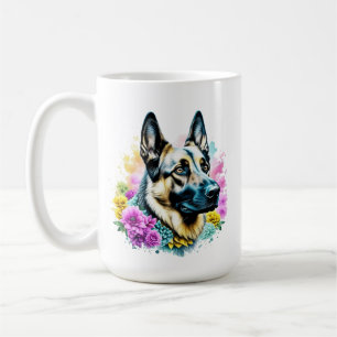 German Shepherd Mum Pink and Yellow Flowers Coffee Mug