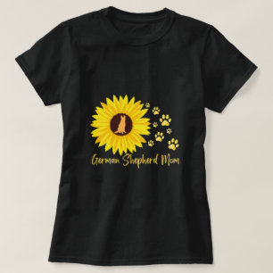 German Shepherd Mum with Sunflower and Paw Prints T-Shirt