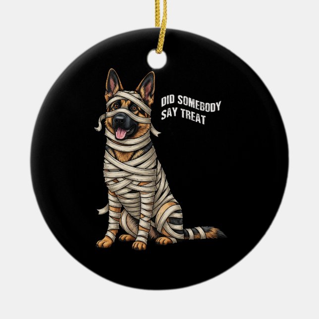 German Shepherd Mummy Halloween Dog  Ceramic Ornament (Front)