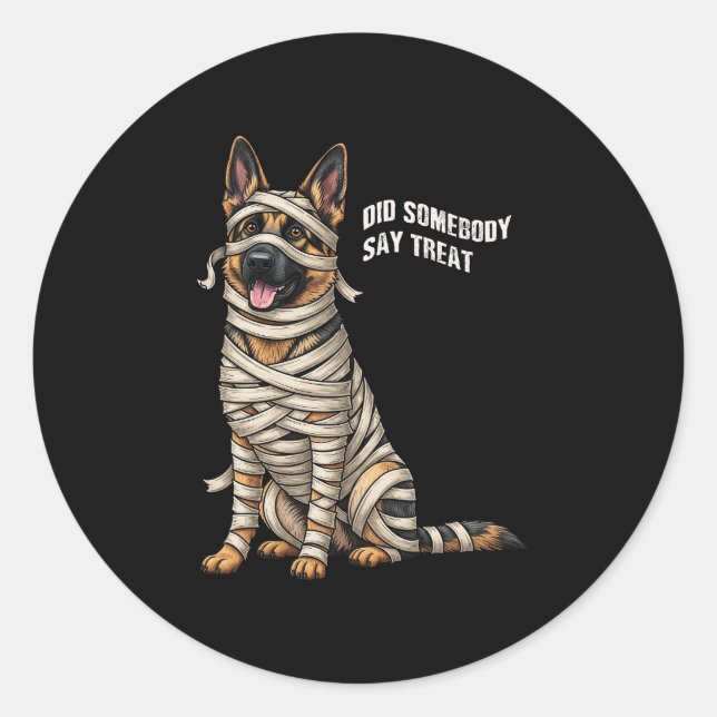 German Shepherd Mummy Halloween Dog  Classic Round Sticker (Front)