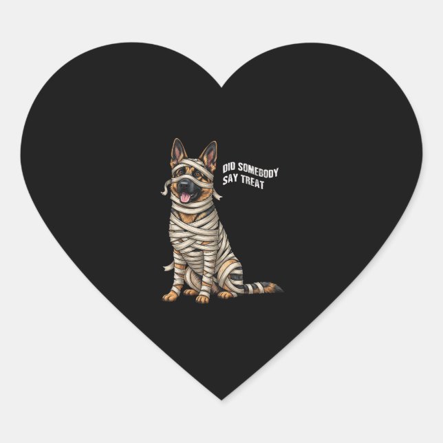 German Shepherd Mummy Halloween Dog  Heart Sticker (Front)