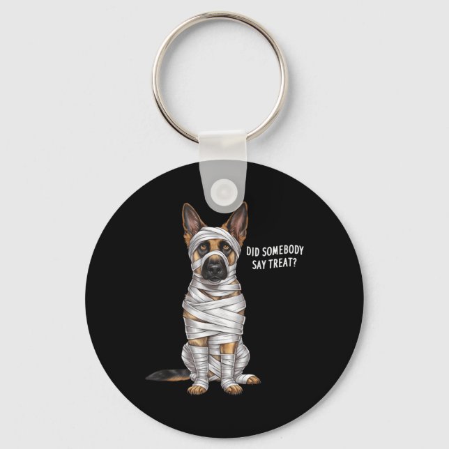 German Shepherd Mummy Halloween Dog Key Ring (Front)