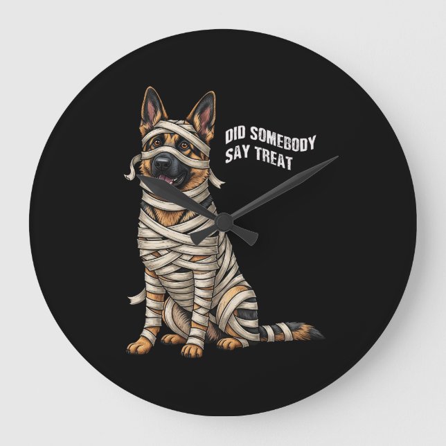 German Shepherd Mummy Halloween Dog  Large Clock (Front)