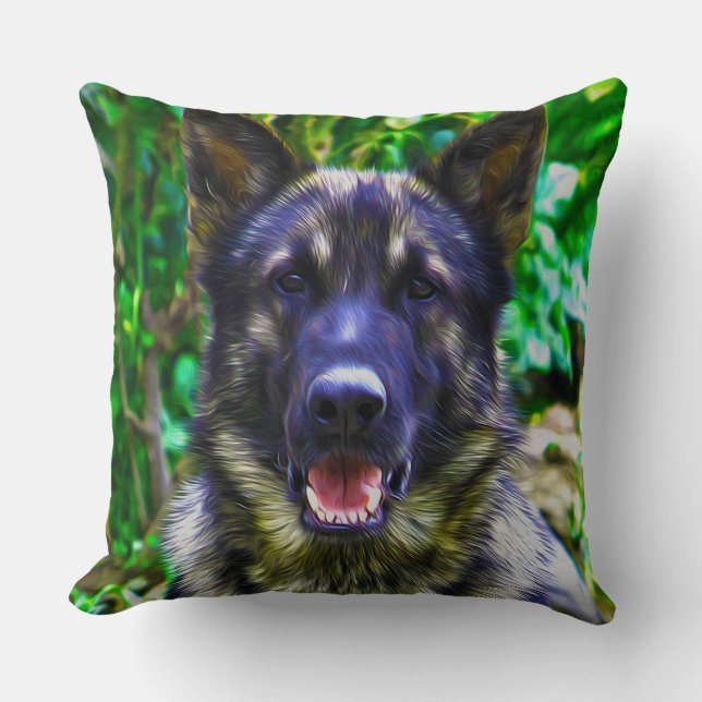 German Shepherd Oil Painting Portrait Cushion (Front)