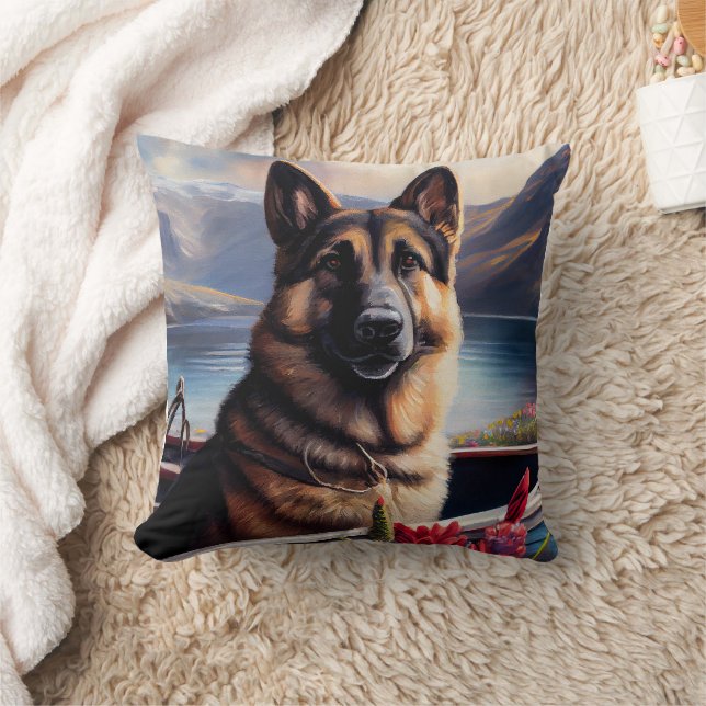 German Shepherd on a Paddle: A Scenic Adventure  Cushion (Blanket)