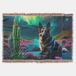 German Shepherd on an Alien World Throw Blanket
