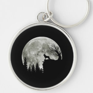 German Shepherd On Mountain Happy Halloween Key Ring
