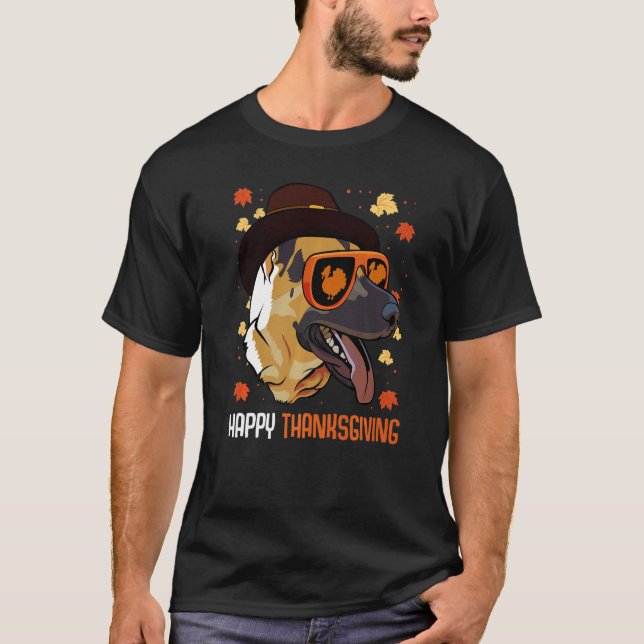 German Shepherd On Sunglasses Turkey Thanksgiving  T-Shirt (Front)