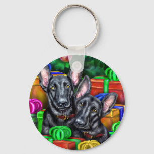 German Shepherd Open Gifts Blk Christmas Key Ring