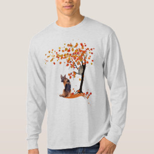German Shepherd Owl And Fall Tree Dog Owner Autumn T-Shirt