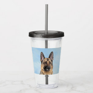 German Shepherd Painting - Cute Original Dog Art Acrylic Tumbler