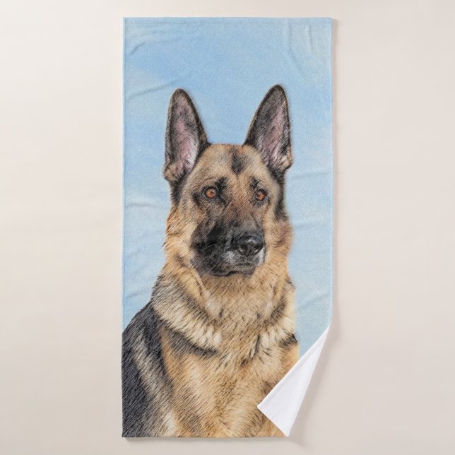 German Shepherd Painting - Cute Original Dog Art Bath Towel Set (Bath Towel)