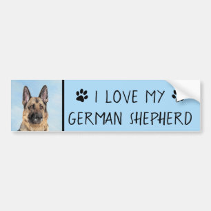 German Shepherd Painting - Cute Original Dog Art Bumper Sticker