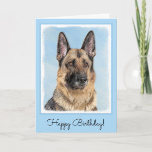 German Shepherd Painting - Cute Original Dog Art Card