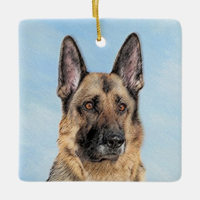 German Shepherd Painting - Cute Original Dog Art Ceramic Ornament (Front)