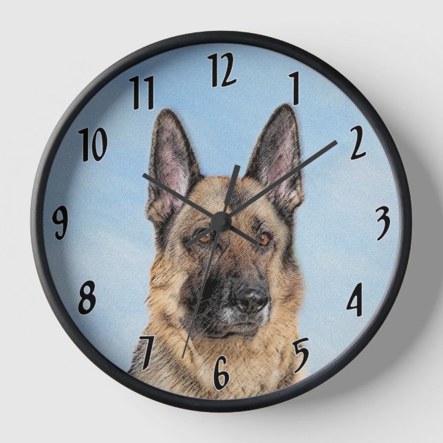German Shepherd Painting - Cute Original Dog Art Clock (Front)
