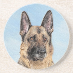 German Shepherd Painting - Cute Original Dog Art Coaster