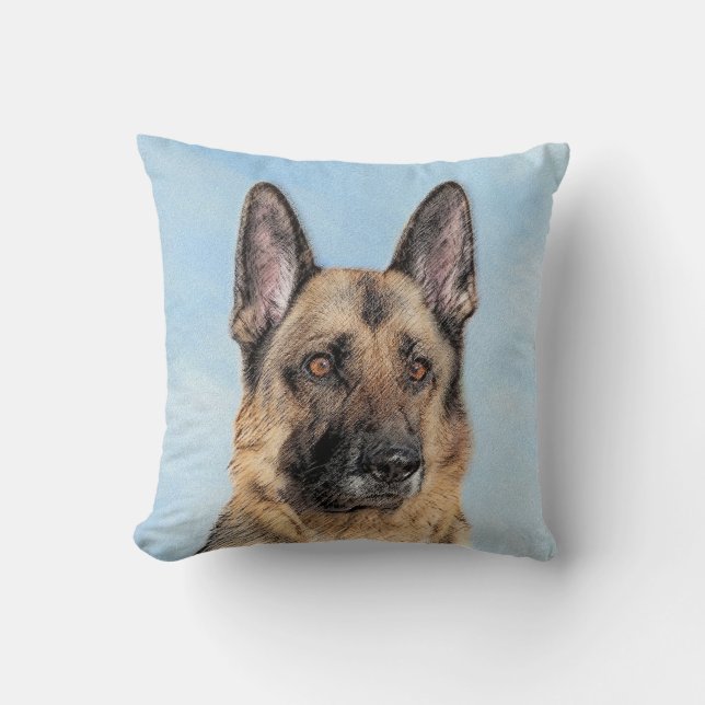 German Shepherd Painting - Cute Original Dog Art Cushion (Front)