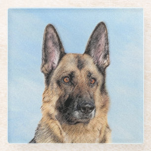 German Shepherd Painting - Cute Original Dog Art Glass Coaster