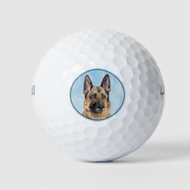 German Shepherd Painting - Cute Original Dog Art Golf Balls (Front)