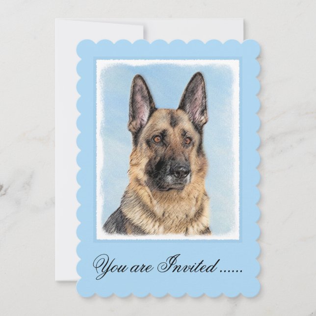 German Shepherd Painting - Cute Original Dog Art Invitation (Front)