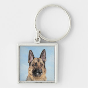 German Shepherd Painting - Cute Original Dog Art Key Ring