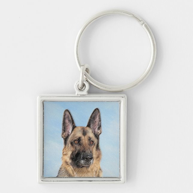 German Shepherd Painting - Cute Original Dog Art Key Ring (Front)