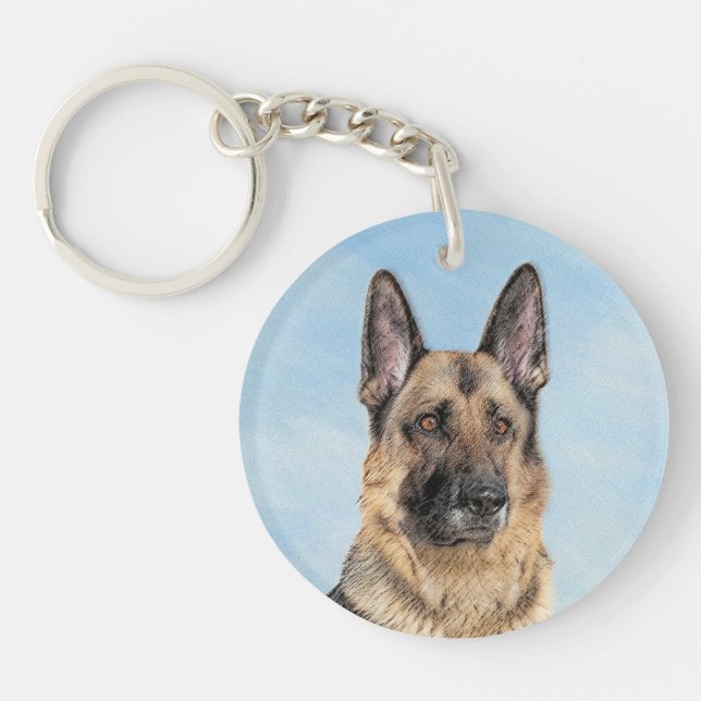 German Shepherd Painting - Cute Original Dog Art Key Ring (Front)