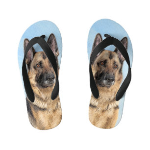 German Shepherd Painting - Cute Original Dog Art Kid's Thongs